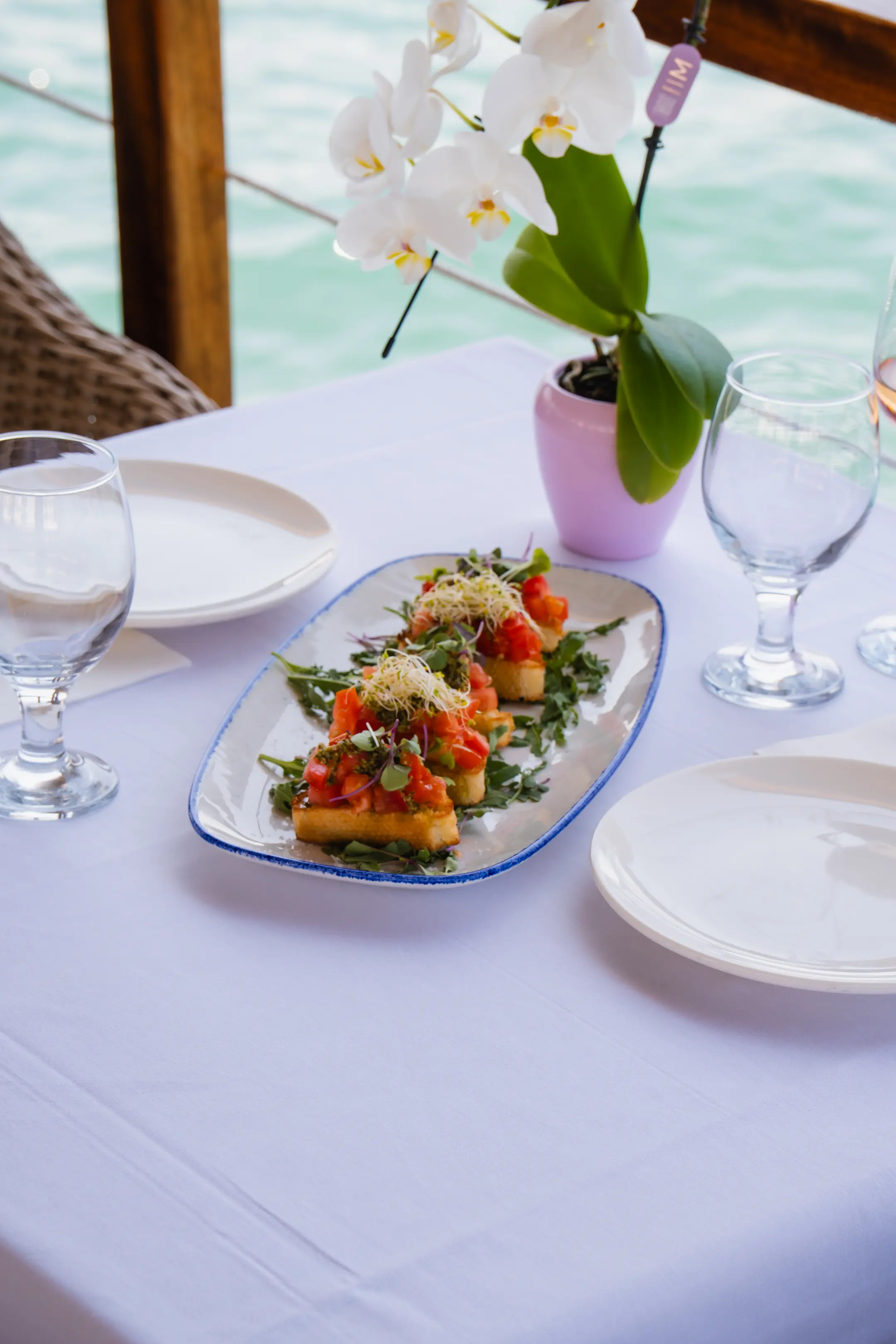 Bruschetta con Tomate, Pesto, Ajo y Aceite de Oliva